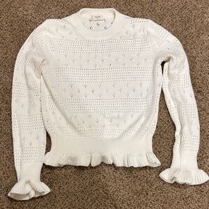 Celine White Knit Sweater with Ruffle Details